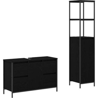vidaXL Vidaxl - Juego De Muebles De Ba&ntilde;o 2 Pcs Roble Negro 36 X 35 X 165 Cm
