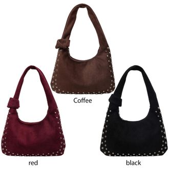 Generic Retro Faux Suede Rivet Shoulder Bags Large Tote Handbag for Women (Coffee)