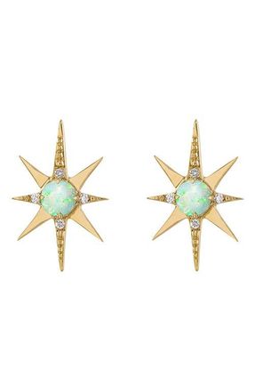 Eden Presley Starburst Stud Earrings in Yellow Gold - Opal at Nordstrom, Size Large