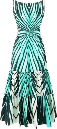 Roberto Cavalli Zee Print Midi Jurk Mouwloos Ontwerp - Dames - Casual kleedjes - Blauw - S - Katoen - Kleedjes