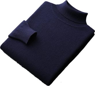 Generic 100% Merino Wool Turtleneck Sweater Men Cashmere Pullover Sweater Thickened Solid Color Base Jumper Navy Blue XXL