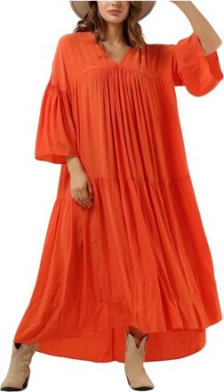 Second Female Emuanuelle Slim Dress - Dames - Maxi kleedjes - Oranje - S - Polyester - Kleedjes