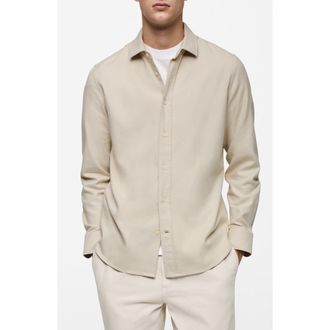Mango Slim Fit Cotton Button-Up Shirt in Light Pastel at Nordstrom, Size Small