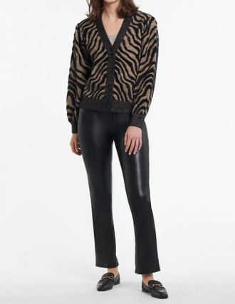 Tribal Collette Contrast Intarasia Knit Cardigan In Black And Tan