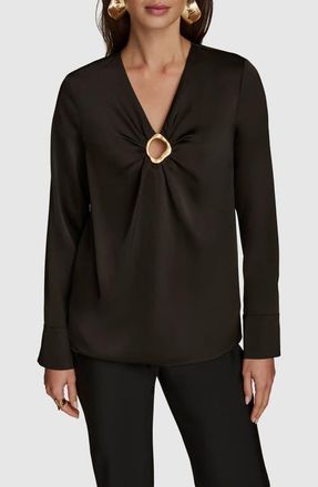 DKNY Hardware Cutout Popover Shirt in Black at Nordstrom, Size X-Small