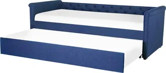 Beliani Cama Nido Tapizada Azul Oscuro 80 X 200 Cm Con Somier Y Cabecero Acolchado Libourne