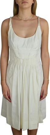 Prada Kleedjes, Dames, Wit, M, Katoen, Geplooide Korte Jurk