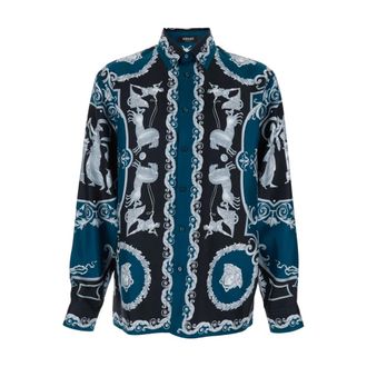 Versace Casual Shirts, male, Multicolor, Size: 3XL Hall of Heroes Print Silk Shirt