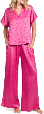Midnight Bakery Valentines Day Print Satin Long Pajamas in Pink at Nordstrom, Size X-Large