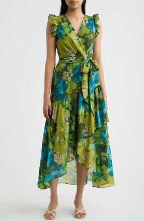 Anne Klein Floral Print Faux Wrap Midi Dress in Ivy Multi at Nordstrom, Size 16