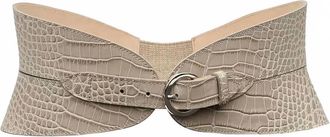 L'agence Alexandra Croc-Embossed Corset Belt In Ivory