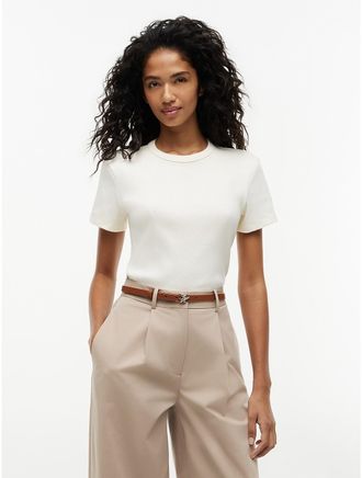 Tommy Hilfiger Womens Lightweight Rib-Knit T-Shirt - White - XXL