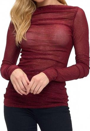 Ariella Sparkle Mesh Ruched Top In Wine