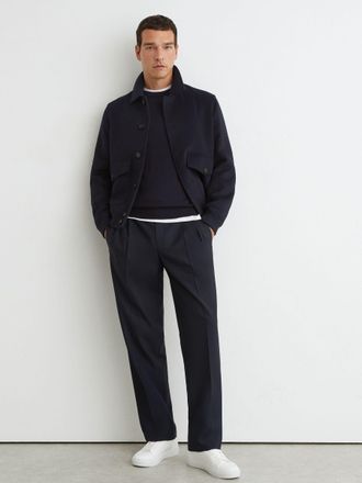 Reiss Navy Relaxed Twill Drawstring Trousers, 38