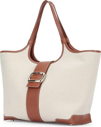 Roger Vivier Womens Vivier Shoulder Bag Beige Canvas Leather