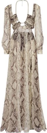Philipp Plein Zijde Chiffon Lange Jurk Pitone - Dames - Avondkleed - Beige - L - Chiffon - Kleedjes