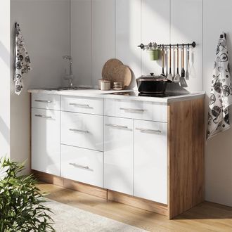 Vicco Bloque De Cocina Fame-line, Blanco Alto Brillo, 150 Cm, Et Antracita, Vicco