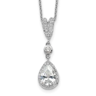 Diamond2Deal Sterling Silver Cubic Zirconia Teardrop and Bezel Halo Necklace 18