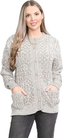 Janisramone Chunky Cable Knit Cardigan Women, Crew Neck Long Sleeves Womens Cardigans, Button Down Womens Sweater for Autumn and Winters, Womens Cardigan with Poc