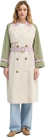 Benetton Jassen, Dames, Beige, L, Polyester, Klassieke Trenchcoat met Dubbele Rij Knopen en Riem