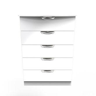 Welcome Furniture Cairo Ready Assembled Chest of Drawers with 5 Drawers - White Gloss & White - Welcome Furniture | TJ Hughes
