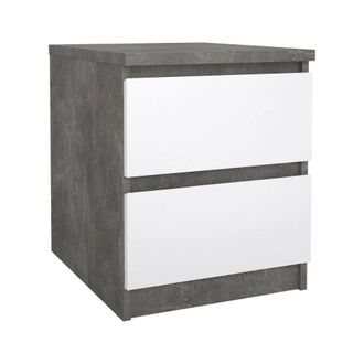 Dmora Mesa De Noche Garance, C&oacute;moda Baja, Mesilla De Noche, Estante De La Cama, 50x40 H50 Cm, Cemento Y Blanco Brillante - Dmora