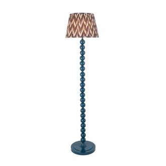 Netlighting Higgledy Gloss Blue Floor Lamp Grey Fabric Zigzag Shade 35cm E27