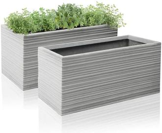 PRIMROSE Terracotta Fibrecotta Berniss Trough Planter 60cm Set of 2 in Grey