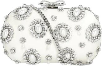 Self Portrait Clutches, female, Beige, Size: ONE SIZE Satin Multi Crystal Clutch Bag