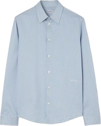 Burberry Geknoopte Katoenen Overhemd - Heren - Casual Overhemden - Blauw - M - Katoen - Overhemden