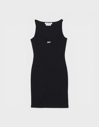 Off-white Womens Off Stamp Basic Rib Dress Black White - Size: 10/8