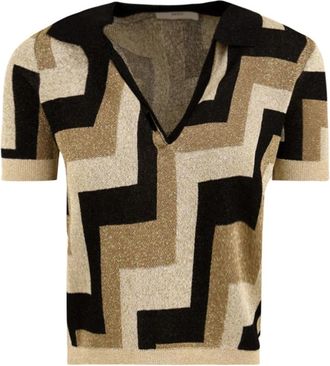 Akep Geometrische Jacquard Polo Shirt Multicolor - Dames - T-shirts - Veelkleurig - XS - Tops