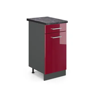 Vicco Mueble Bajo De Cocina R-line, Rojo Burdeos Alto Brillo, 40 Cm, Et Antracita Vicco