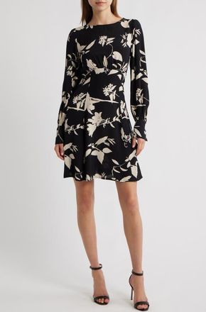 Lipsy Floral Print Long Sleeve Minidress in Black at Nordstrom, Size 12