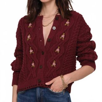 Heartloom Veds Floral Cardigan In Merlot