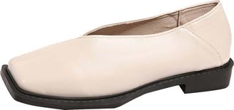 Generic Womens Mary Jane Shoes Slip On Casual Pumps Shoes Solid Color Stylish Retro Versatile Non-Slip Comfortable Walking Shoe Work Office Party Beige