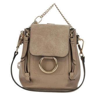 Chlo&eacute; Faye Leather And Suede Gray Leather Backpack Bag (Pre-Owned)