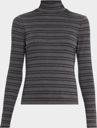 Veronica Beard Nate Striped Ribbed Mock-Neck Top
