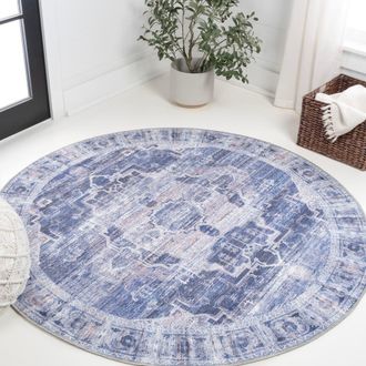 Jonathan Y Designs Alanya Ornate Medallion Machine-Washable Round Area Rug in Navy/cream at Nordstrom, Size 6Ft 0In X 6Ft 0In