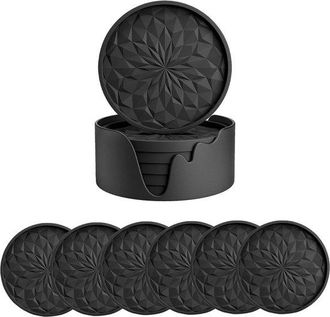 OEM Posavasos De Silicona, 6 Piezas, Di&aacute;metro 9,9 Cm, Posavasos, Antideslizantes, Se Mantienen Bien En Su Lugar, Caj&oacute;n Profundo, Redondos, Negro