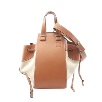 Loewe Pre-owned Bucket Bags, female, Brown, Size: ONE SIZE Pre-owned Hammock Drawstring Leather Canvas Handbag