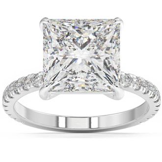 Pompeii3 4 1/2 Ct Princess Cut Diamond Engagement Ring Lab Grown in White or Yellow Gold