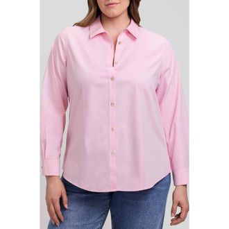 Foxcroft Dianna Non-Iron Button-Up Shirt in Chambray Pink at Nordstrom, Size 22W