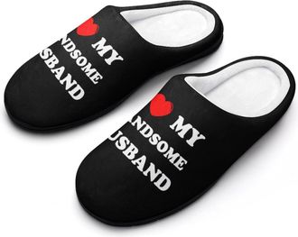 Generic I Love My Handsome Husband Funny Mens Slippers Cotton Warm House Shoes Memory Foam Sandals Print Size 7-14