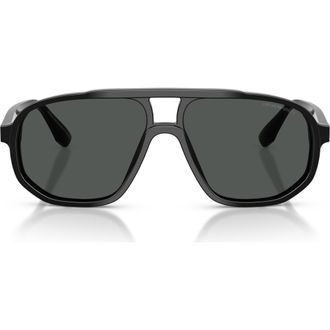 Emporio Armani 57mm Pilot Sunglasses in Shiny Black /Dark Grey at Nordstrom