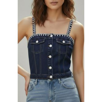 Bebe Embellished Denim Croset Top in Indigo Wash at Nordstrom Rack, Size X-Large
