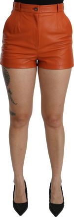Dolce & Gabbana Orange Leather High Waist Hot Pants Womens Shorts
