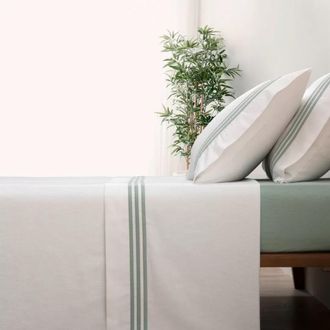 Casa da Laura S&aacute;banas franela 100% algod&oacute;n rayas verde cama 150/160 1 almohada 45