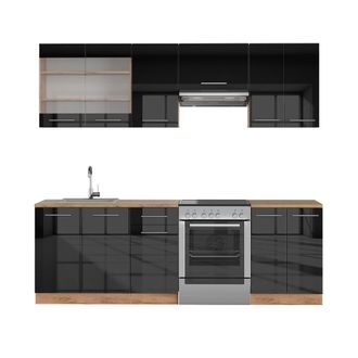 Vicco Mueble De Cocina Fame-line, Antracita Brillo Intenso/roble Dorado El&eacute;ctrico, 240 Cm, Et Roble, Vicco