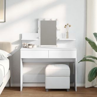 Berkfield Home Dressing Table with LED White 100x40x130 cm | Size: 100 x 40 x 130 cm